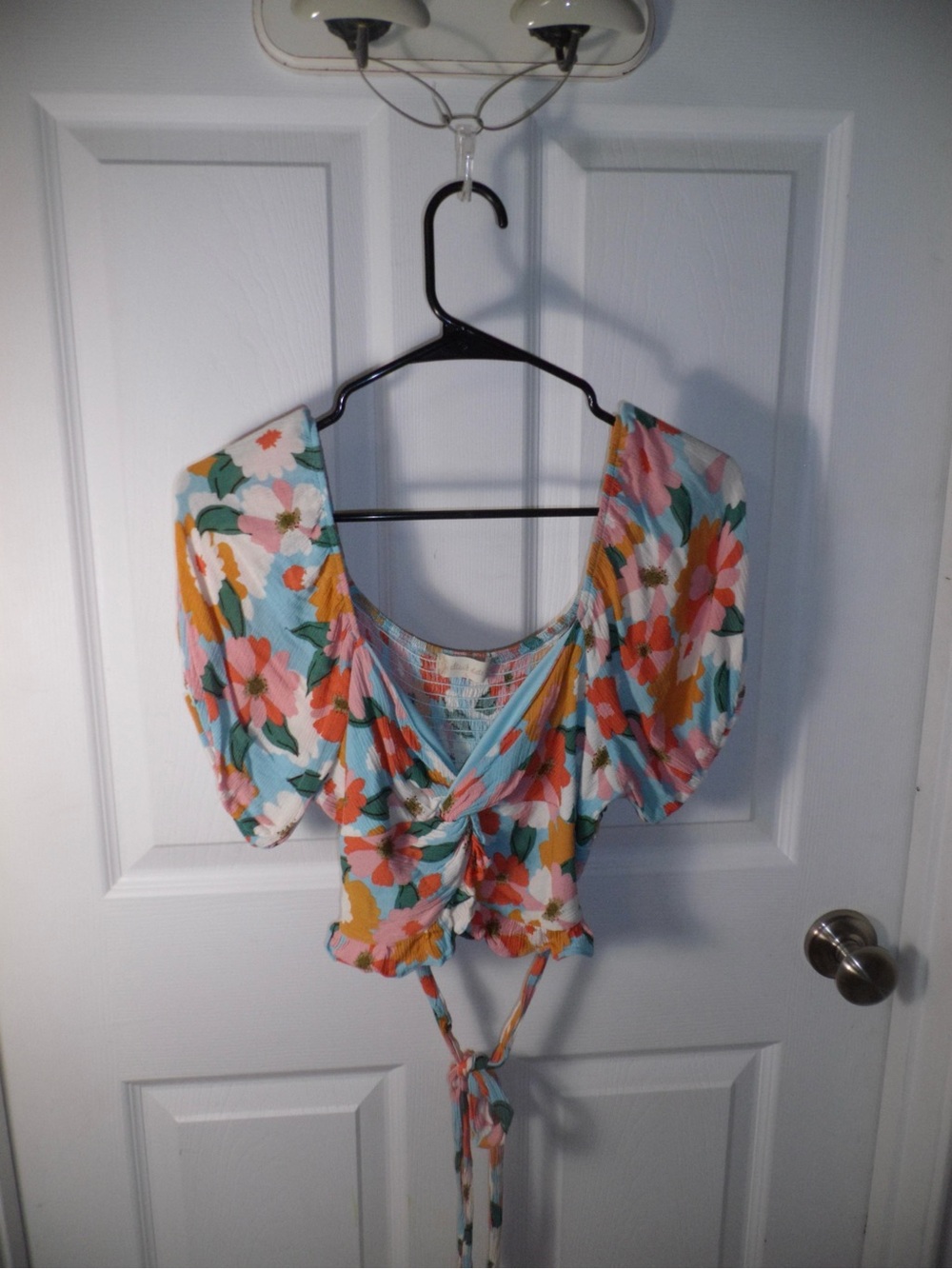 Altar’d State Floral Tie-Front Crop Top with Smocked tie back
